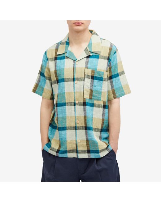 Folk Blue Short Sleeve Soft Collar Shirt for men