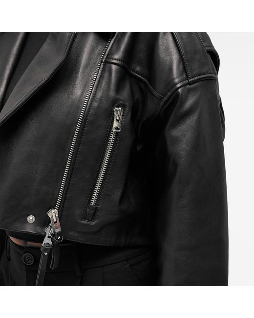 Agolde Black Remi Crop Leather Biker Jacket