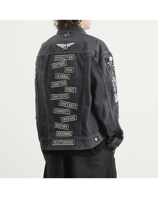 MASTERMIND WORLD Black Patched Denim Jacket for men