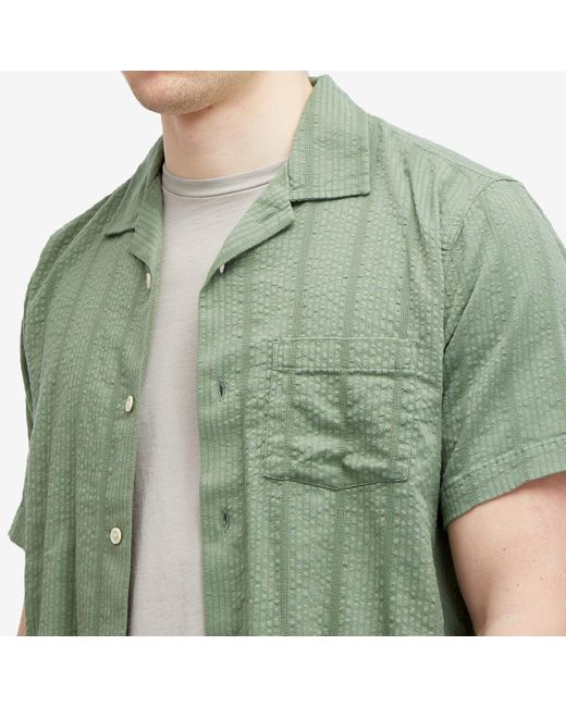 Corridor NYC Green Striped Seersucker Vacation Shirt for men