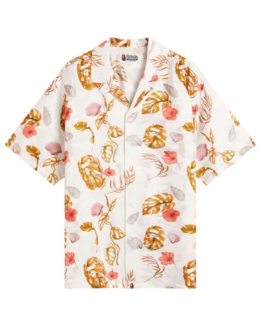 A Bathing Ape White Vacation Pattern Open Collar Ss Shirt for men