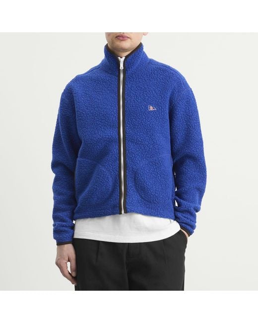 Drake's Blue Boucle Wool Zip Fleece Jacket for men