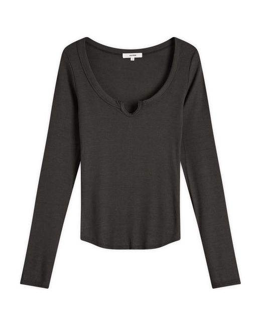 Joah Brown Black Henley Long Sleeve Top