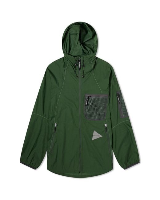 And Wander Green Breathable Ripstop Hooded Jacket for men