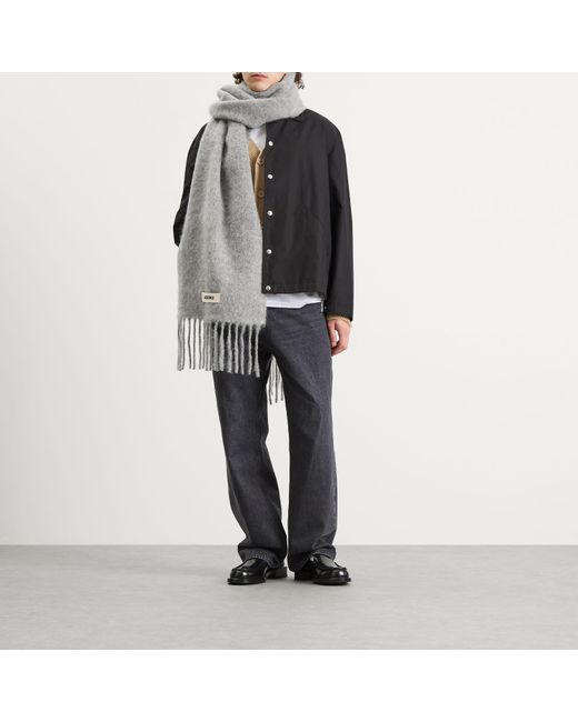 Jacquemus Gray Mohair Alpaca Grosgrain Logo Scarf for men