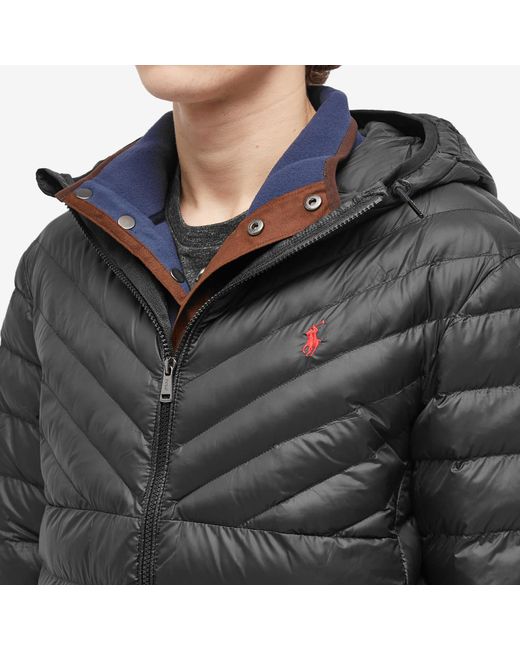 Polo Ralph Lauren Black Terra Chevron Insulated Hooded Jacket for men