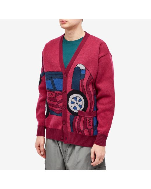 by Parra Red No Parking Knit Cardigan for men