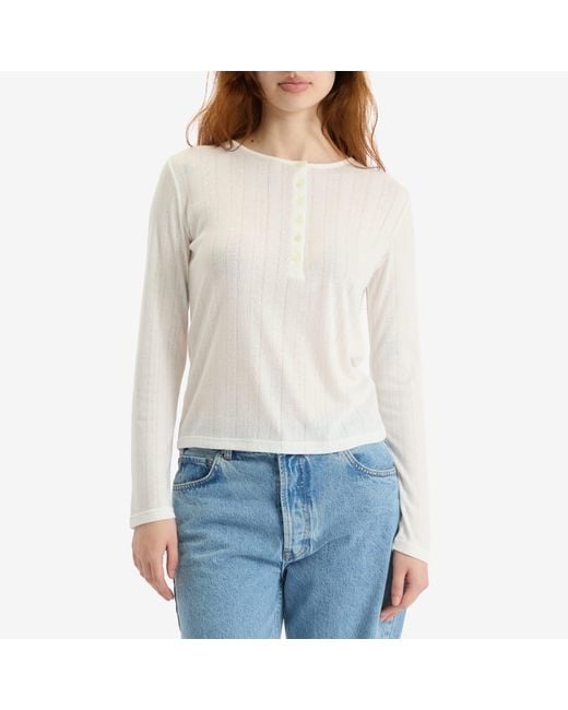 Anine Bing White Pia Pointelle Long Sleeve T-Shirt