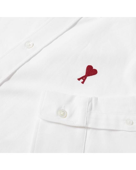 AMI White Button Down Logo Oxford Shirt for men