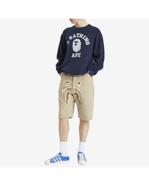 A Bathing Ape Blue College Waffle Crewneck Sweater for men
