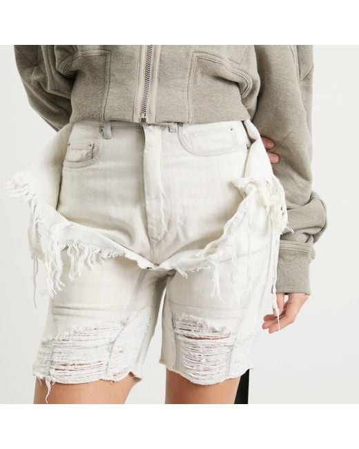 Rick Owens Natural Slivered Tight Cut Off Jean Shorts