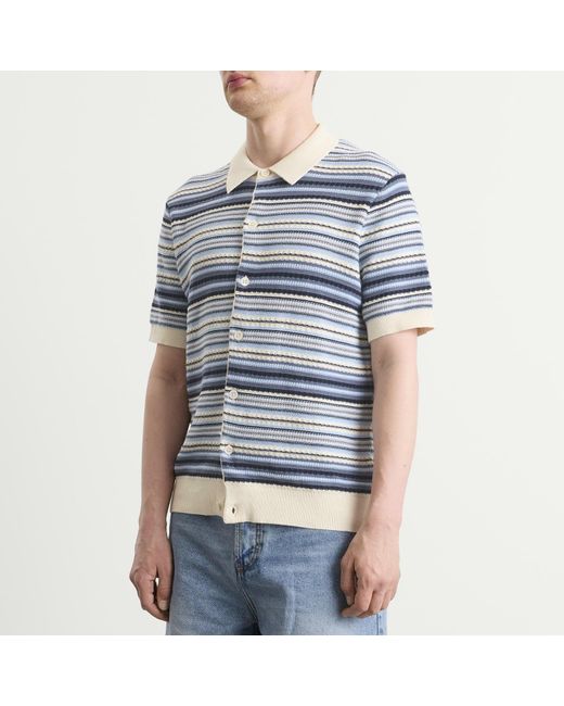NN07 Blue Nolan Stripe Polo Cardigan for men