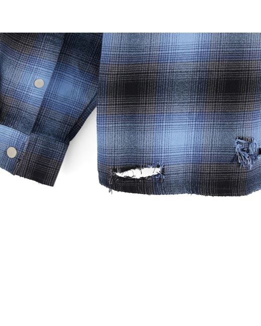 Represent Blue End. X Distressed Flannel Shirt