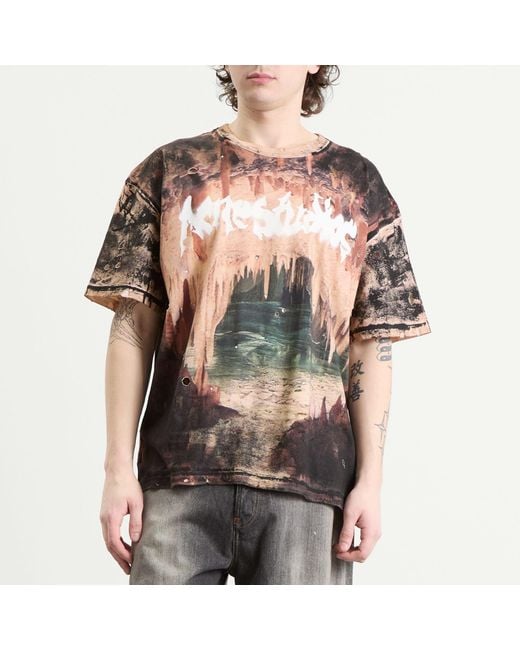 Acne Brown Cave Print T-Shirt for men