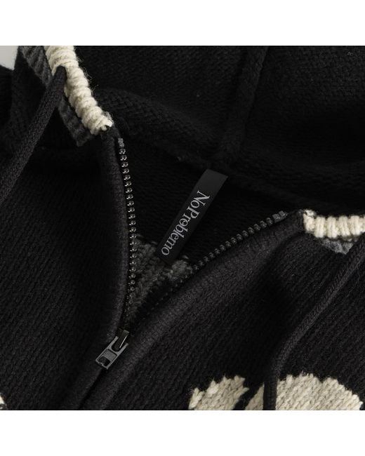 No Problemo Black Nyp Varsity Zip Through Knit