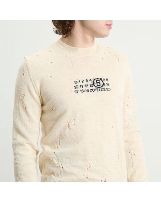 Maison Margiela White Mm6 Numbers Logo Distressed Knitted Jumper for men