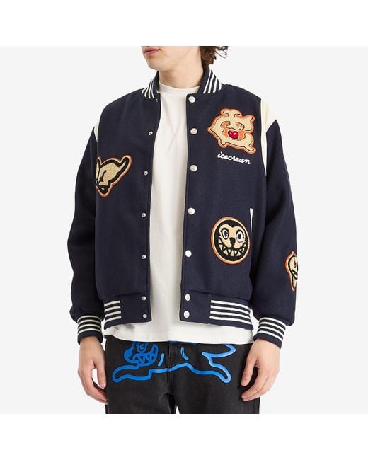 ICECREAM Blue Collegiate Patch Varsity Jacket for men