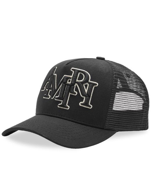 Amiri Black Staggered Logo Trucker Hat for men