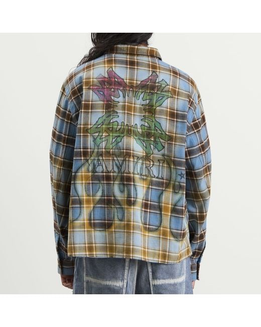 Amiri Blue Ma Quad Flames Flannel Shirt for men
