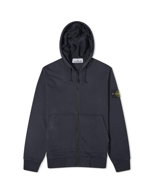 Stone Island Blue Garment Dyed Zip Hoodie for men