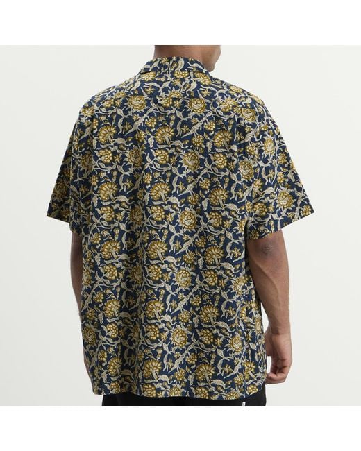 Beams Plus Gray Block Print Open Collar Shirt for men