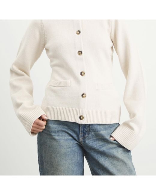 GOOD AMERICAN White Button Front Knit Cardigan