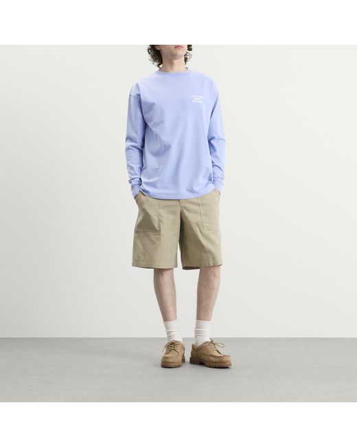 Drole de Monsieur Blue Washed Long Sleeve Slogan T-Shirt for men