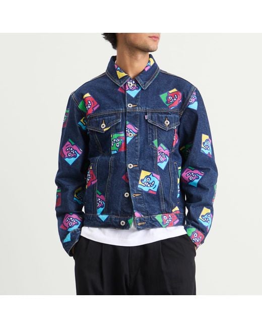 ICECREAM Blue Running Dog Tile Denim Trucker Jacket for men