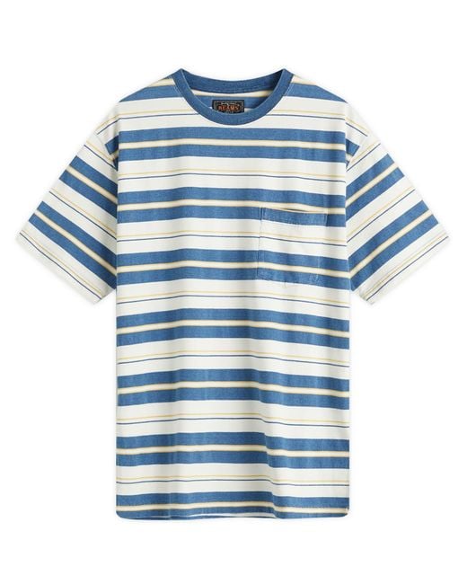 Beams Plus Blue Multi Stripe Pocket T-Shirt for men
