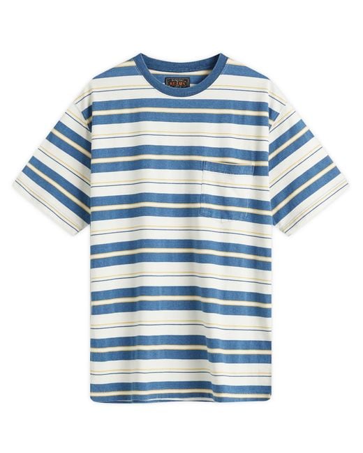 Beams Plus Blue Multi Stripe Pocket T-Shirt for men