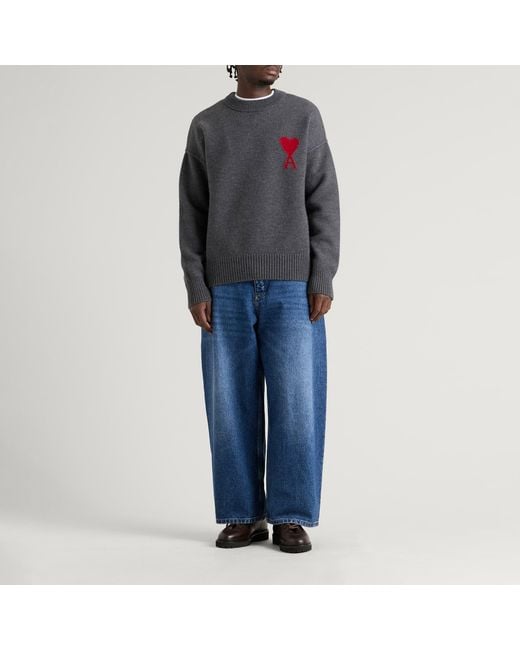 AMI Blue Crewneck Contrasted Adc Jumper for men