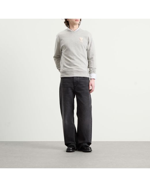 AMI White Classic Fit Crewneck Jumper for men