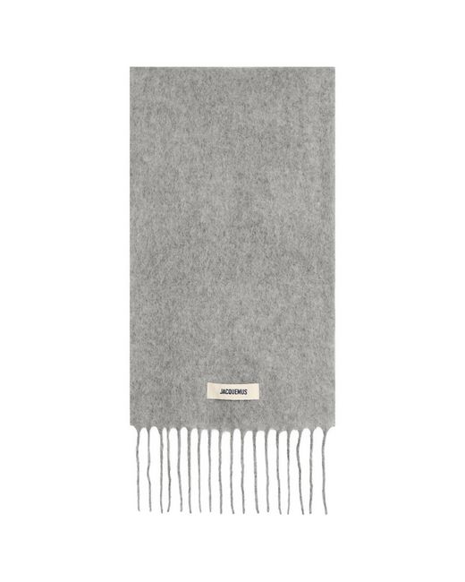 Jacquemus Gray Mohair Alpaca Grosgrain Logo Scarf for men