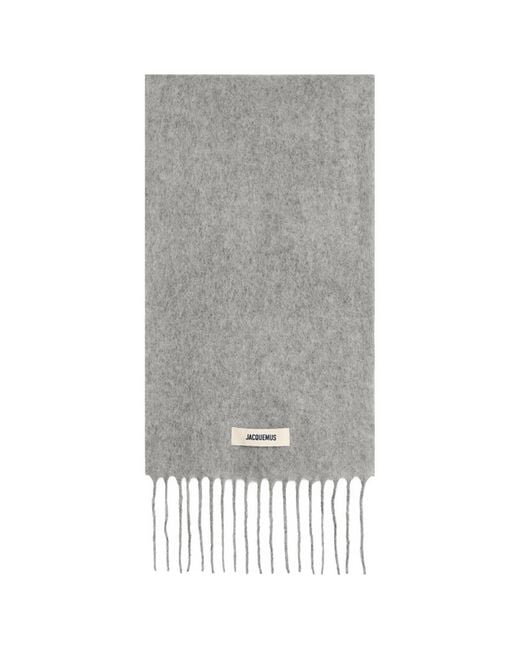 Jacquemus Gray Mohair Alpaca Grosgrain Logo Scarf for men
