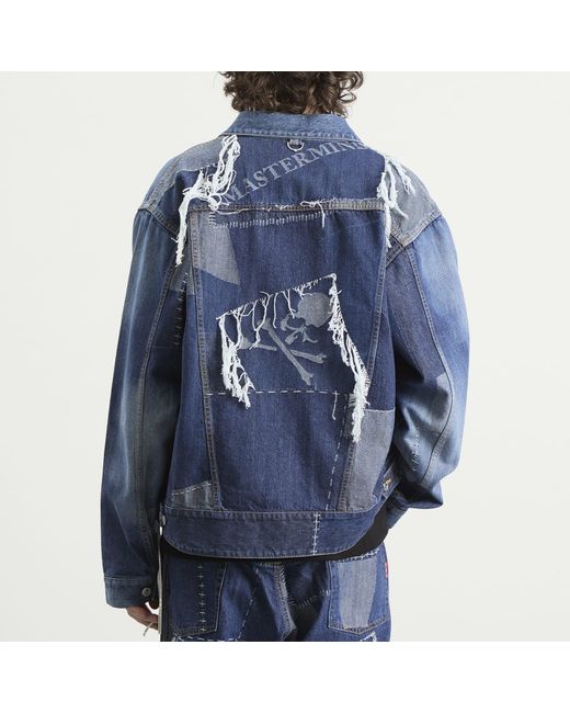 MASTERMIND WORLD Blue Patchwork Jacquard Denim Jacket for men