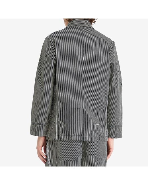 Universal Works Gray Hickory Stripe Original Bakers Jacket for men