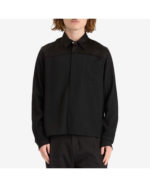 AMI Black Mixed Material Long Sleeved Shirt for men