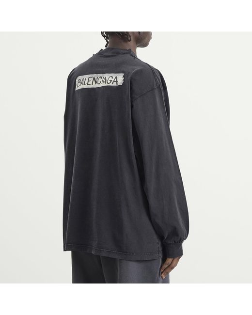 Balenciaga Blue Masking Tape Jersey Oversized Long Sleeve Top for men
