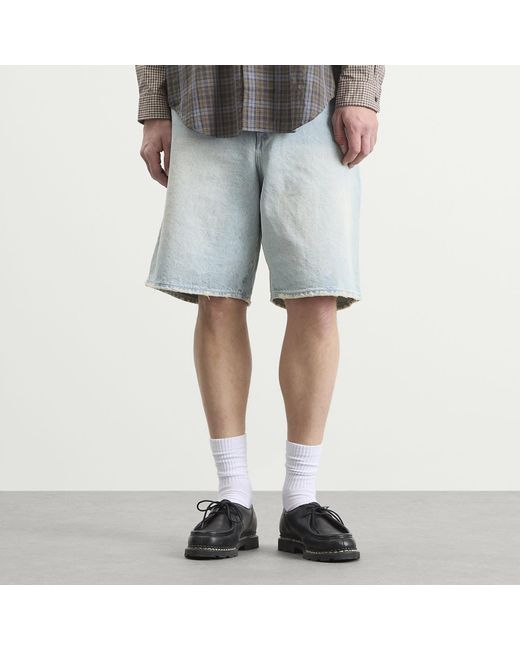 Beams Plus Blue Damage Denim Shorts for men