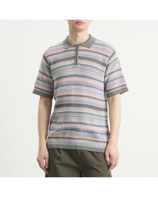 Thisisneverthat Gray Striped Knit Polo for men