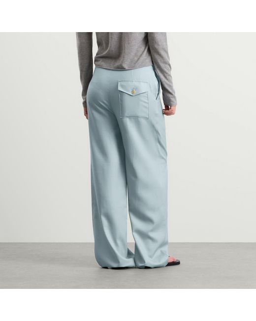 Auralee Blue Wool Herringbone Cargo Pants