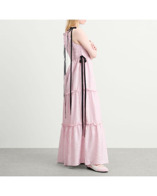 Ganni Pink Shibori Pleat Maxi Smock Slip Dress