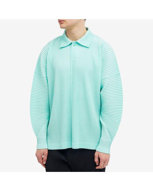 Homme Plissé Issey Miyake Blue Pleated Long Sleeve Polo Shirt for men