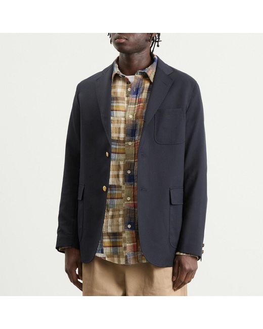 Beams Plus Blue 3 Button Combat Wool Blazer for men