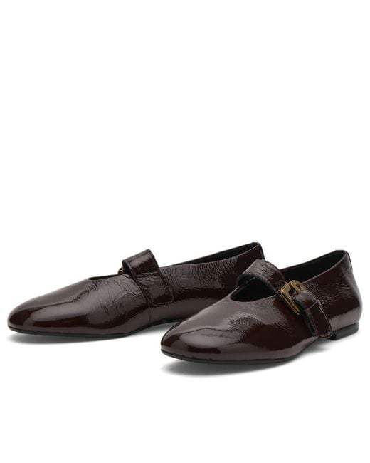 Vagabond Brown Vagabond Aleya Patent Leather Buckle Ballet