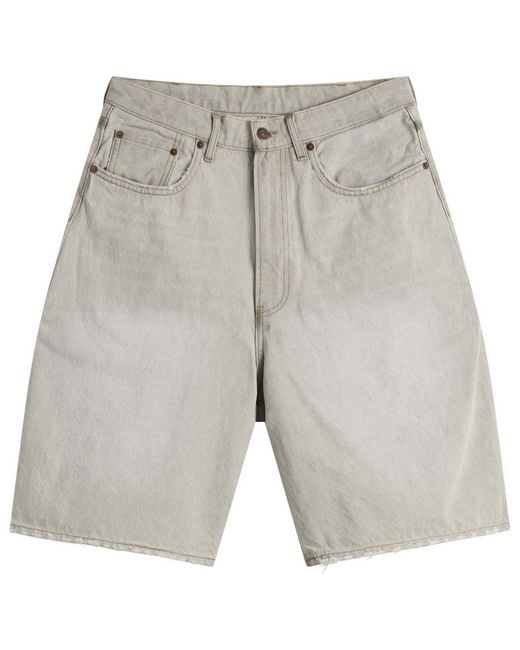 Beams Plus Gray Damage Denim Shorts for men