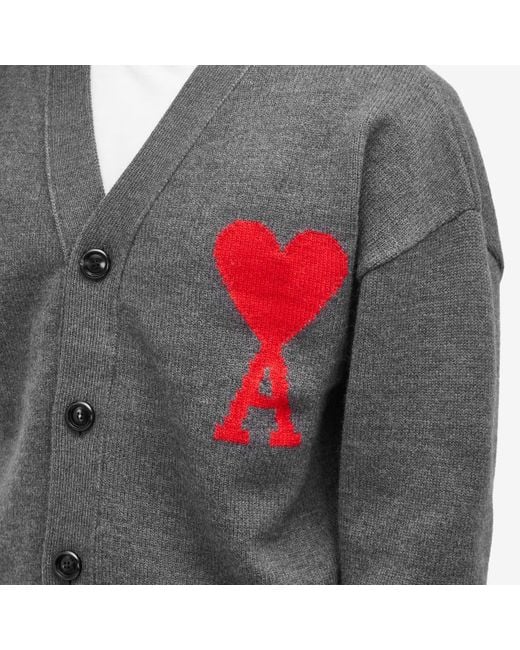 AMI Gray Ami Large A Heart Cardigan for men