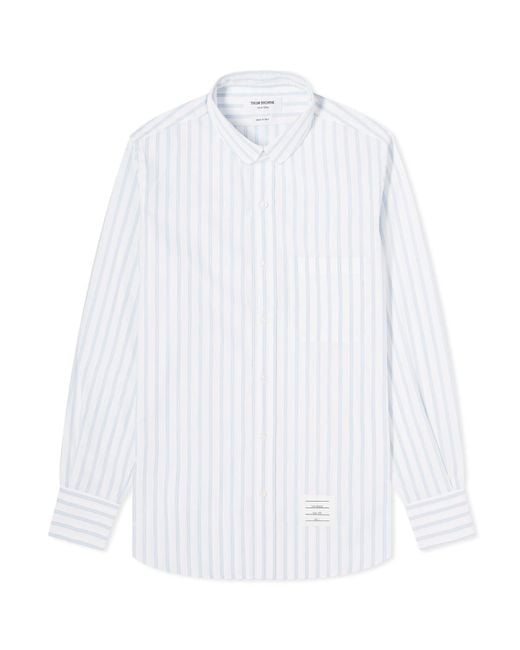 Thom Browne White Round Collar Stripe Oxford Shirt for men