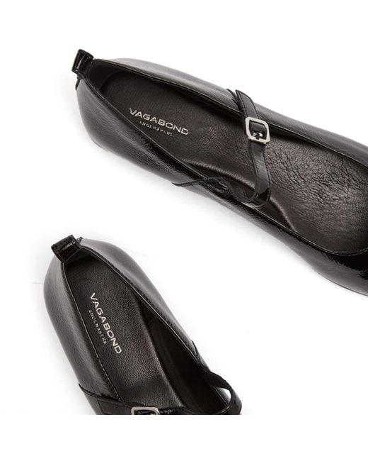 Vagabond Black Delia Square Toe Leather Ballet Shoes
