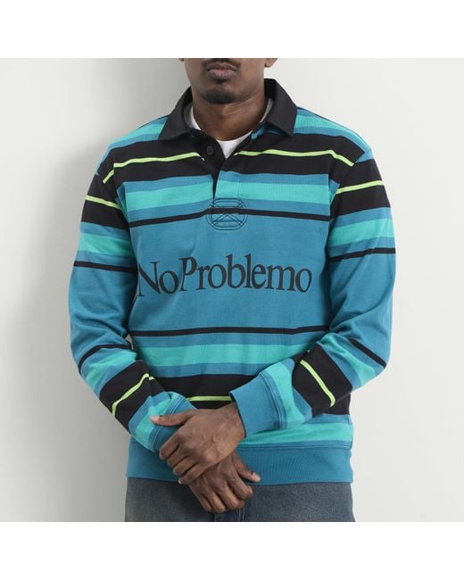 No Problemo Blue Striped Rugby Shirt for men